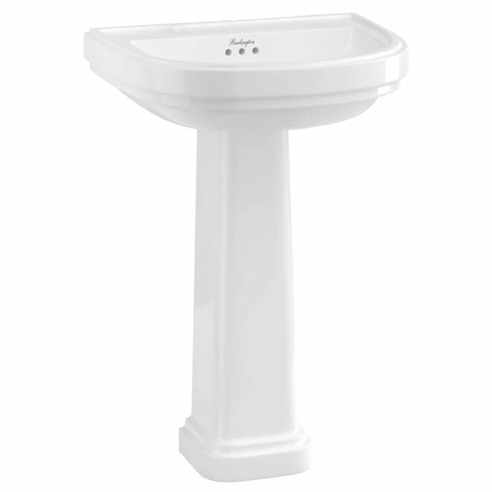 Burlington Riviera Curved Basin With Full Pedestal 580mm Wide - 0 Tap Hole 3 Burlington Riviera Curved Basin With Full Pedestal 580mm Wide - 0 Tap Hole