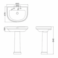 Burlington Riviera Curved Basin With Full Pedestal 650mm Wide - 2 Tap Hole