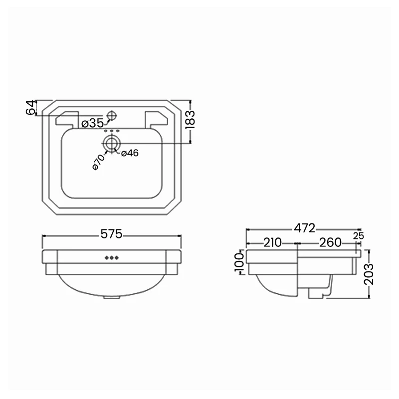 Burlington Contemporary Semi-Recessed Basin 580mm Wide 1 TH - Jet Black 3 Burlington Contemporary Semi-Recessed Basin 580mm Wide 1 TH - Jet Black