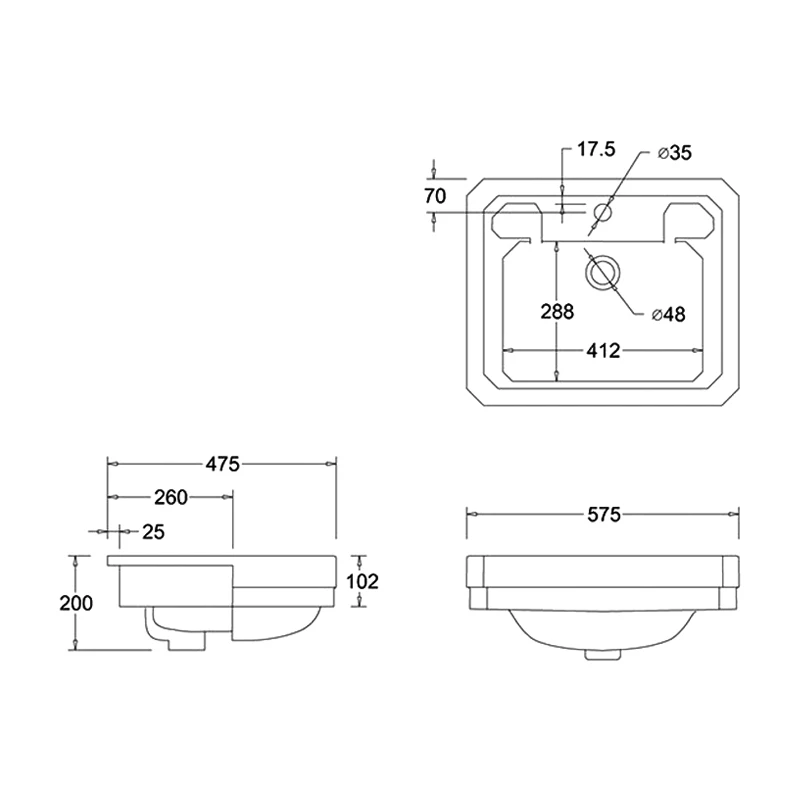 Burlington Contemporary Semi-Recessed Basin 580mm Wide 2 TH - Jet Black 3 Burlington Contemporary Semi-Recessed Basin 580mm Wide 2 TH - Jet Black