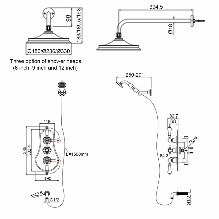 Burlington Severn Triple Concealed Mixer Shower With Shower Kit + 12inch Fixed Head 5 Burlington Severn Triple Concealed Mixer Shower With Shower Kit + 12inch Fixed Head - Image 3