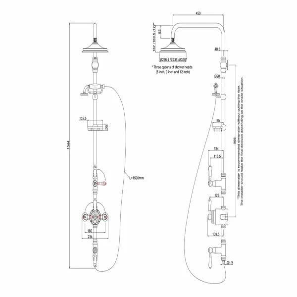 Burlington Stour Triple Exposed Mixer Shower With Shower Kit + 12inch Fixed Head 3 Burlington Stour Triple Exposed Mixer Shower With Shower Kit + 12inch Fixed Head