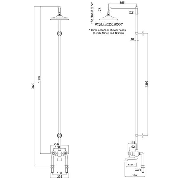 Burlington Tay DM Complete Bath Shower Mixer Rigid Riser With Fixed 12 Inch Head - Chrome 5 Burlington Tay DM Complete Bath Shower Mixer Rigid Riser With Fixed 12 Inch Head - Chrome - Image 3