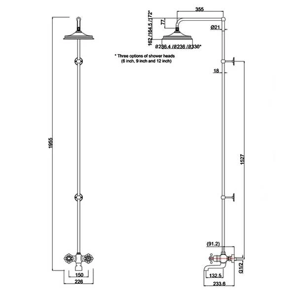 Burlington Tay WM Complete Bath Shower Mixer Extended Rigid Riser With Fixed 12 Inch Head - Chrome 5 Burlington Tay WM Complete Bath Shower Mixer Extended Rigid Riser With Fixed 12 Inch Head - Chrome - Image 3