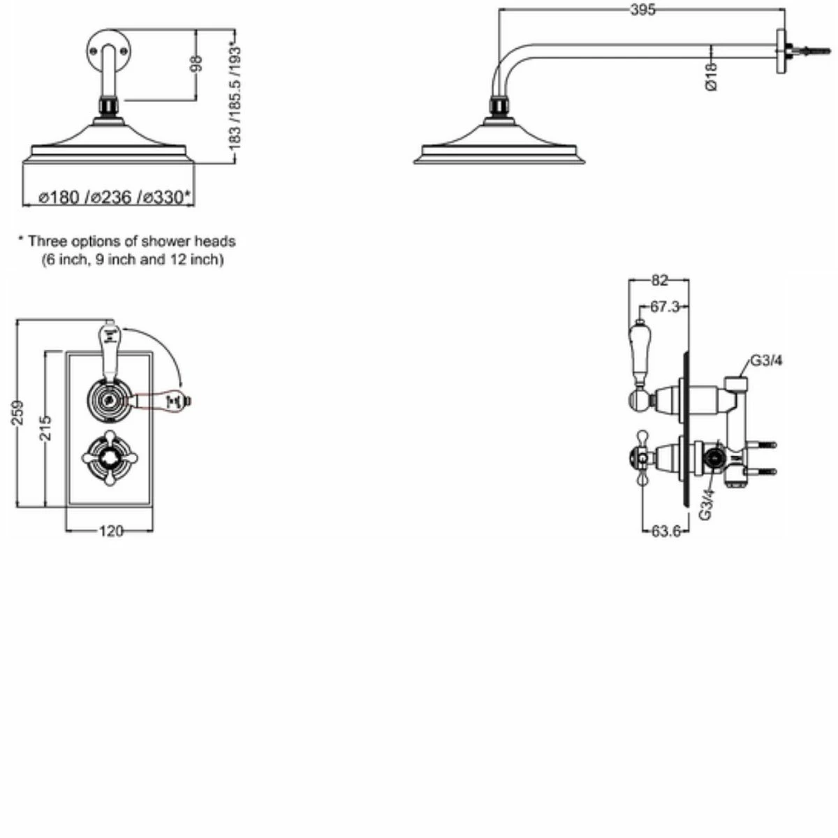 Burlington Trent Dual Concealed Mixer Shower With Medici Ceramic Lever And 12 Inch Fixed Head - Chrome 5 Burlington Trent Dual Concealed Mixer Shower With Medici Ceramic Lever And 12 Inch Fixed Head - Chrome - Image 3
