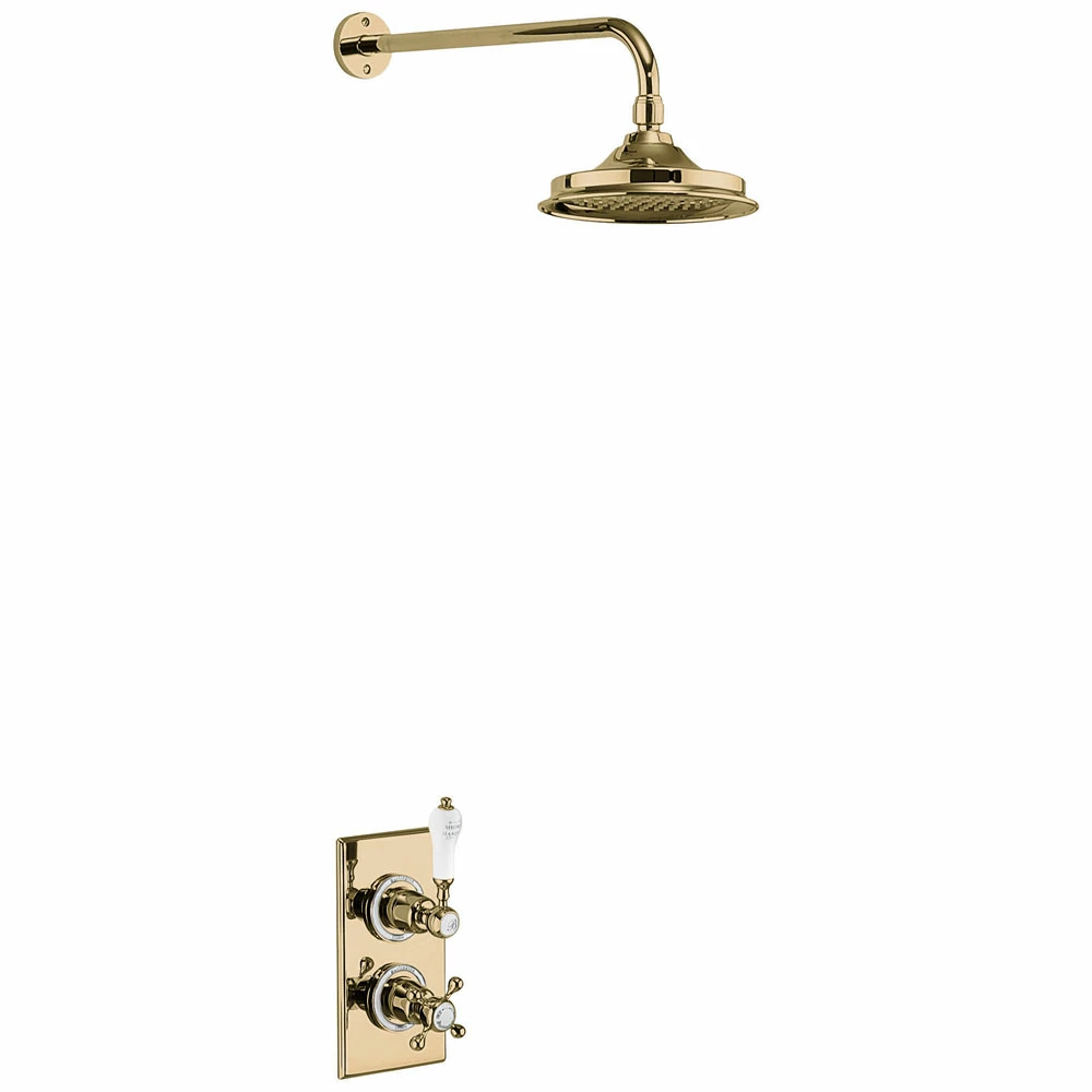 Burlington Trent Dual Concealed Mixer Shower With White Ceramic Lever And 9 Inch Fixed Head - Gold 4 Burlington Trent Dual Concealed Mixer Shower With White Ceramic Lever And 9 Inch Fixed Head - Gold - Image 2