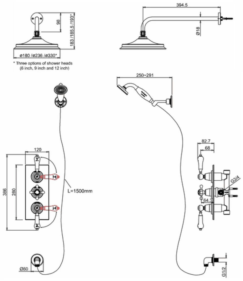 Burlington Trent Thermostatic Triple Concealed Mixer Shower With Shower Kit And 9 Inch Fixed Head - Medici/Chrome 5 Burlington Trent Thermostatic Triple Concealed Mixer Shower With Shower Kit And 9 Inch Fixed Head - Medici/Chrome - Image 3