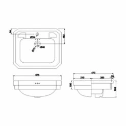 Burlington Victorian Semi-Recessed Basin 580mm Wide 1 Tap Hole