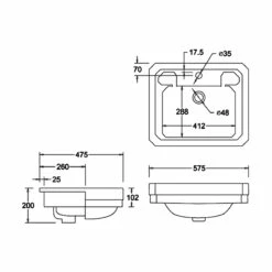 Burlington Victorian Semi-Recessed Basin 580mm Wide 2 Tap Hole