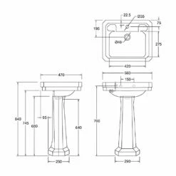 Burlington Victorian Basin With Full Pedestal 560mm Wide 1 Tap Hole 5 Burlington Victorian Basin With Full Pedestal 560mm Wide 1 Tap Hole -HEATANDPLUMB Sales burlington victorian basin b21th p1 1