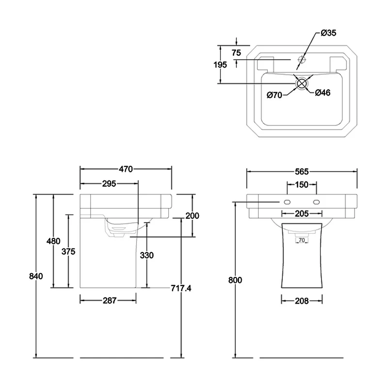 Burlington Victorian Basin With Semi Pedestal 560mm Wide - 1 Tap Hole 4 Burlington Victorian Basin With Semi Pedestal 560mm Wide - 1 Tap Hole - Image 2