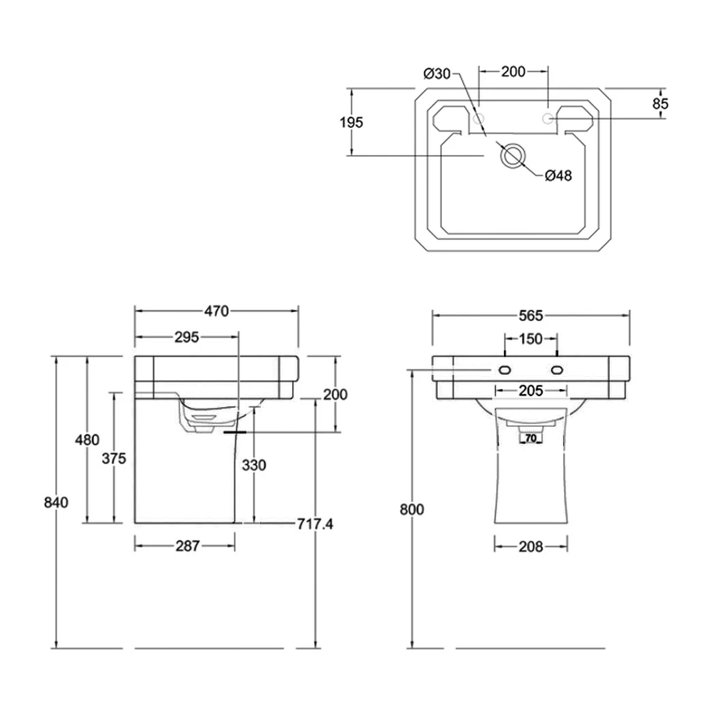 Burlington Victorian Basin With Semi Pedestal 560mm Wide - 2 Tap Hole 4 Burlington Victorian Basin With Semi Pedestal 560mm Wide - 2 Tap Hole - Image 2