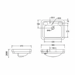 Burlington Victorian Basin With Towel Rail 560mm Wide 1 Tap Hole