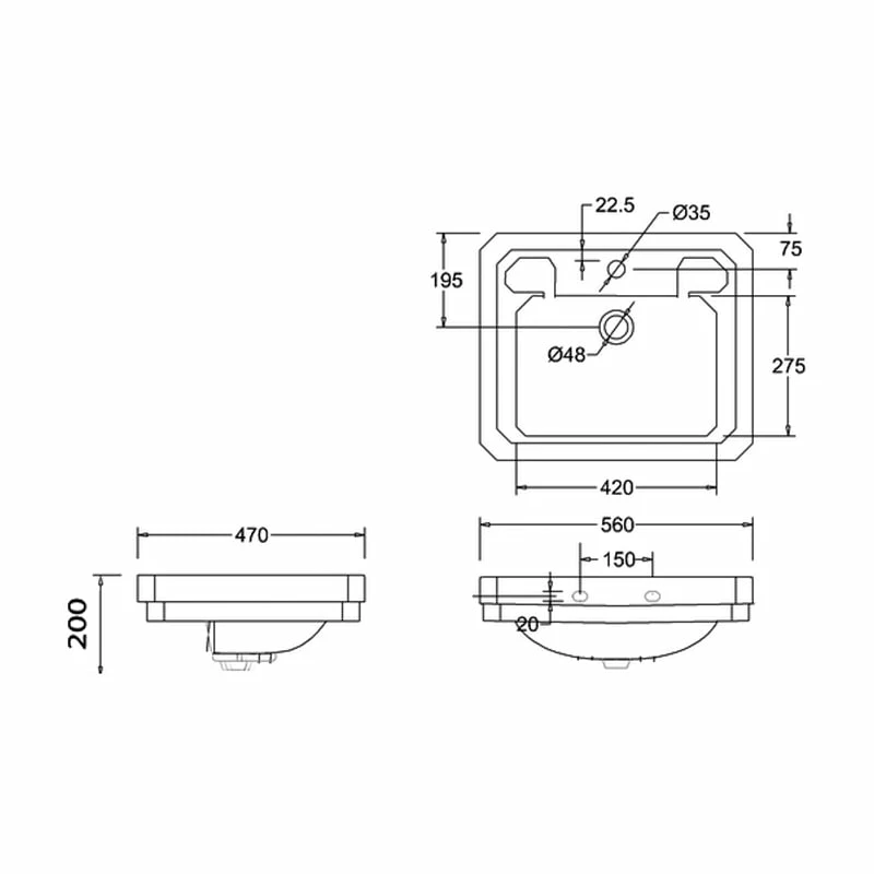 Burlington Victorian Basin With Towel Rail 560mm Wide 1 Tap Hole 3 Burlington Victorian Basin With Towel Rail 560mm Wide 1 Tap Hole
