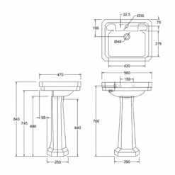 Burlington Victorian Basin With Regal Full Pedestal 560mm Wide 3 Tap Hole -HEATANDPLUMB Sales burlington victorian basin b23th p9 1 1