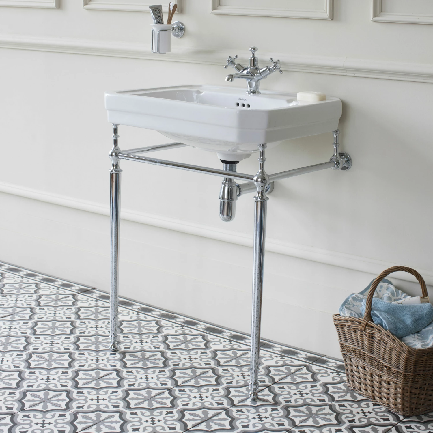 Burlington Victorian Basin With Chrome Wash Stand 610mm Wide 1 Tap Hole 5 Burlington Victorian Basin With Chrome Wash Stand 610mm Wide 1 Tap Hole - Image 3