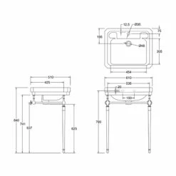Burlington Victorian Basin With Regal Chrome Wash Stand 610mm Wide 1 Tap Hole