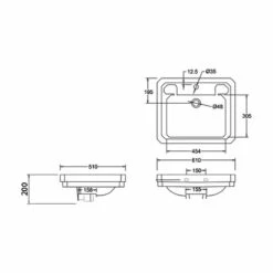 Burlington Victorian Basin With Towel Rail 610mm Wide 2 Tap Hole