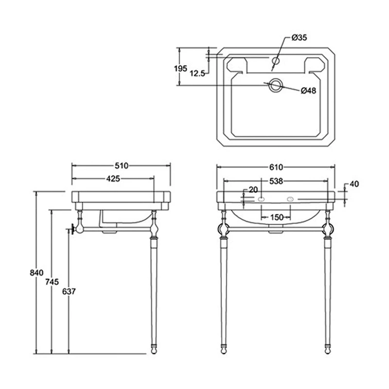 Burlington Victorian Basin With Regal Chrome Wash Stand 610mm Wide 2 Tap Hole 3 Burlington Victorian Basin With Regal Chrome Wash Stand 610mm Wide 2 Tap Hole