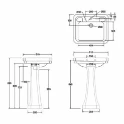 Burlington Victorian Basin With Regal Full Pedestal 610mm Wide 3 Tap Hole