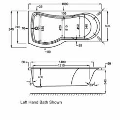 Carron Arc Curved P-Shaped Shower Bath 1700mm X 700/850mm Left Handed - 5mm Acrylic 7 Carron Arc Curved P-Shaped Shower Bath 1700mm X 700/850mm Left Handed - 5mm Acrylic -HEATANDPLUMB Sales carron arc showerbath bath 02183 2