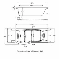 Carron Delta P-Shaped Shower Bath 1600mm X 700/800mm Left Handed - 5mm Acrylic