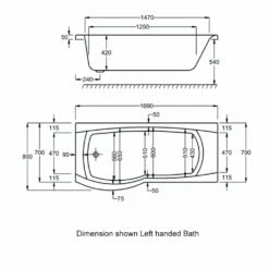 Carron Delta P-Shaped Shower Bath 1700mm X 700/800mm Left Handed - 5mm Acrylic