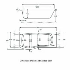 Carron Delta P-Shaped Shower Bath 1700mm X 700/800mm Left Handed - Carronite