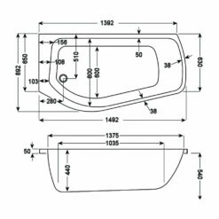 Carron Profile Single Ended Shower Bath 1500mm X 900mm Left Handed - 5mm Acrylic -HEATANDPLUMB Sales carron profile showerbath bath 02467 1