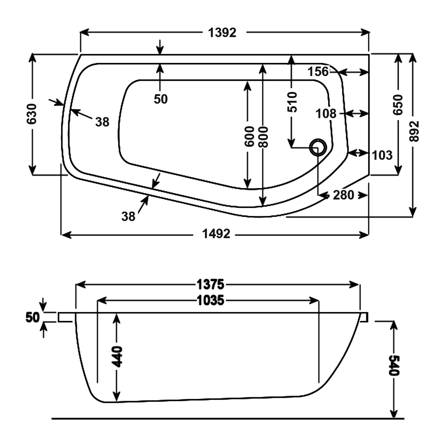 Carron Profile Single Ended Shower Bath 1500mm X 900mm Right Handed - 5mm Acrylic 3 Carron Profile Single Ended Shower Bath 1500mm X 900mm Right Handed - 5mm Acrylic