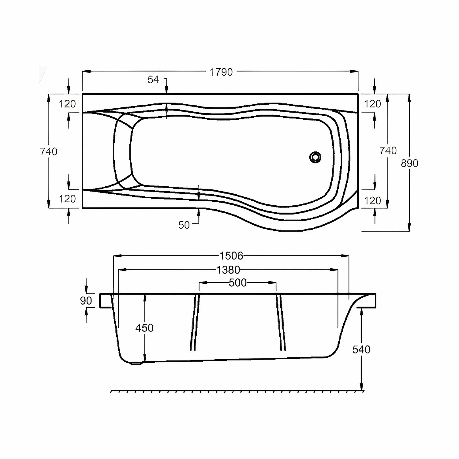 Carron Sigma P-Shaped Shower Bath 1800mm X 750mm/900mm Right Handed - Carronite 4 Carron Sigma P-Shaped Shower Bath 1800mm X 750mm/900mm Right Handed - Carronite - Image 2