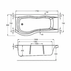 Carron Sigma P-Shaped Shower Bath 1800mm X 750mm/900mm Left Handed - 5mm Acrylic