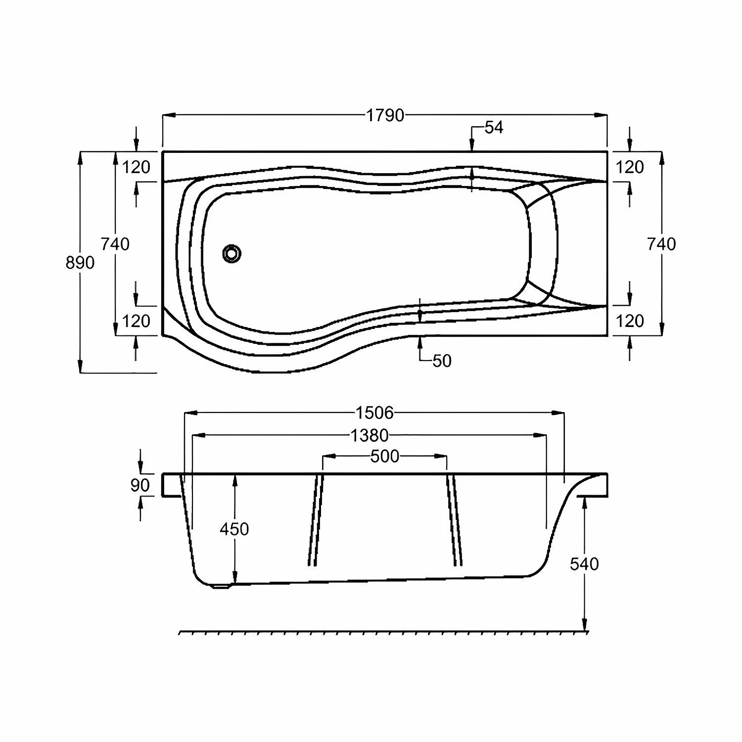 Carron Sigma P-Shaped Shower Bath 1800mm X 750mm/900mm Left Handed - 5mm Acrylic 3 Carron Sigma P-Shaped Shower Bath 1800mm X 750mm/900mm Left Handed - 5mm Acrylic