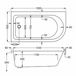 Carron Status Offset Corner Shower Bath 1550mm X 850mm Right Handed - 5mm Acrylic 8 Carron Status Offset Corner Shower Bath 1550mm X 850mm Right Handed - 5mm Acrylic -HEATANDPLUMB Sales carron status showerbath bath 02400