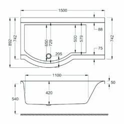Carron Urban P-Shaped Shower Bath 1500mm X 750/900mm Left Handed - 5mm Acrylic 7 Carron Urban P-Shaped Shower Bath 1500mm X 750/900mm Left Handed - 5mm Acrylic -HEATANDPLUMB Sales carron urban compact showerbath bath 02365 1