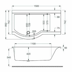 Carron Urban P-Shaped Shower Bath 1500mm X 750/900mm Left Handed - Carronite -HEATANDPLUMB Sales carron urban compact showerbath bath 02365