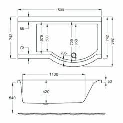 Carron Urban P-Shaped Shower Bath 1500mm X 750/900mm Right Handed - 5mm Acrylic 8 Carron Urban P-Shaped Shower Bath 1500mm X 750/900mm Right Handed - 5mm Acrylic -HEATANDPLUMB Sales carron urban compact showerbath bath 02367 1