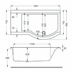 Carron Urban P-Shaped Shower Bath 1500mm X 750/900mm Right Handed - Carronite -HEATANDPLUMB Sales carron urban compact showerbath bath 02367