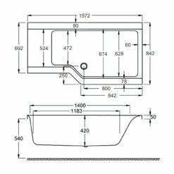 Carron Urban Edge L-Shaped Shower Bath 1575mm X 700mm/850mm Right Handed - Carronite -HEATANDPLUMB Sales carron urban edge bath 02429 2 1