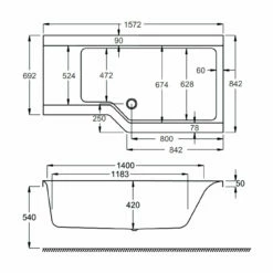 Carron Urban Edge L-Shaped Shower Bath 1575mm X 700mm/850mm Right Handed - 5mm Acrylic -HEATANDPLUMB Sales carron urban edge bath 02429 2