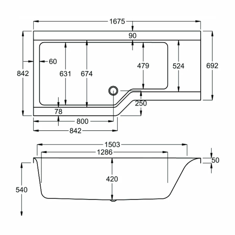 Carron Urban Edge L-Shaped Shower Bath 1675mm X 700mm/850mm Left Handed - 5mm Acrylic 6 Carron Urban Edge L-Shaped Shower Bath 1675mm X 700mm/850mm Left Handed - 5mm Acrylic - Image 4