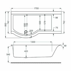 Carron Urban P-Shaped Shower Bath 1700mm X 750/900mm Left Handed - 5mm Acrylic 8 Carron Urban P-Shaped Shower Bath 1700mm X 750/900mm Left Handed - 5mm Acrylic -HEATANDPLUMB Sales carron urban showerbath bath 02369