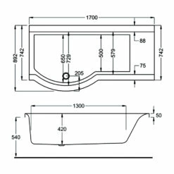 Carron Urban P-Shaped Shower Bath 1700mm X 750/900mm Left Handed - Carronite -HEATANDPLUMB Sales carron urban showerbath bath 02370 1