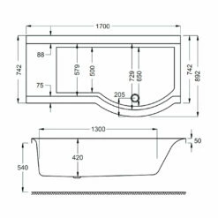 Carron Urban P-Shaped Shower Bath 1700mm X 750/900mm Right Handed - 5mm Acrylic 9 Carron Urban P-Shaped Shower Bath 1700mm X 750/900mm Right Handed - 5mm Acrylic -HEATANDPLUMB Sales carron urban showerbath bath 02371