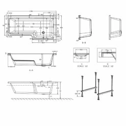 Cleargreen Ecosquare Shower Bath 1700mm X 850mm/700mm - Right Handed