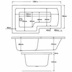 Delphi Berg L-Shaped Shower Bath 1500mm X 700/850mm - Left Handed