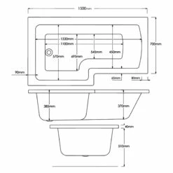 Delphi Berg L-Shaped Premier Shower Bath 1500mm X 700/850mm - Left Handed