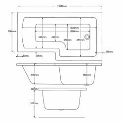 Delphi Berg L-Shaped Shower Bath 1500mm X 700/850mm - Right Handed -HEATANDPLUMB Sales delphi berg bath sy bel15rp 6