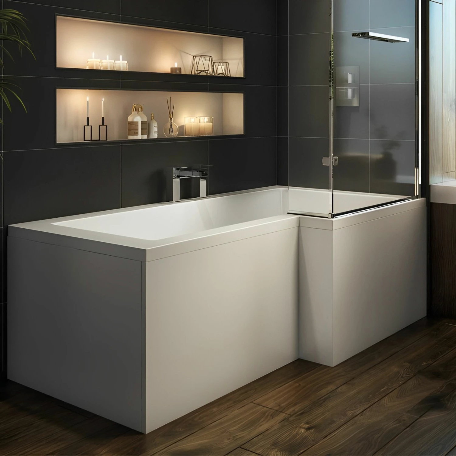 Delphi Berg L-Shaped Shower Bath 1700mm X 700/850mm - Right Handed 4 Delphi Berg L-Shaped Shower Bath 1700mm X 700/850mm - Right Handed - Image 2