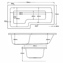 Delphi Berg L-Shaped Premier Shower Bath 1700mm X 700/850mm - Left Handed